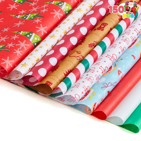 Joiedomi 150 Sheets Christmas Tissue Paper Assorted Design; Easy and Fast Gift Wrapping Accessory Perfect for present Boxes, Xmas Gift Wrapping Bags and Wine Bottles Joiedomi