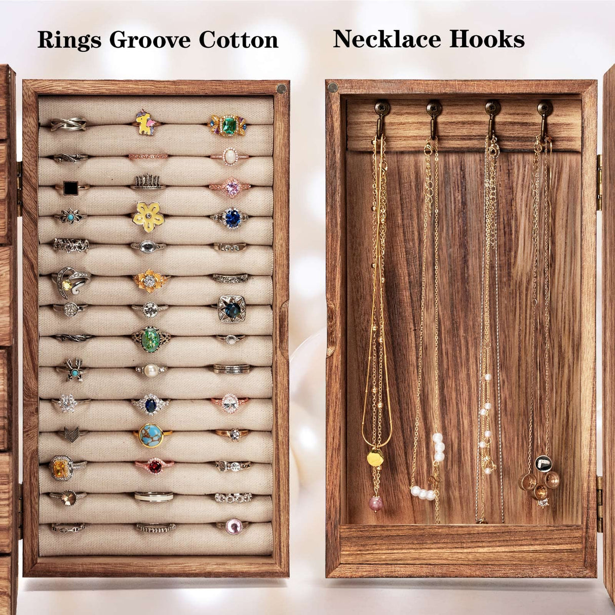 Poyilooo Large Jewelry Boxes for Women Girls, 9"x 5.9"x 12" Wooden 5-Layers Jewelry Organizer and Storage With Drawer, Suitable for Earring, Ring, Necklace, Bracelet. Gifts for Women Poyilooo