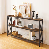 MAHANCRIS 55" Sofa Table, Industrial Console Table, 3-Tier Narrow Side Table with Open Shelves, Foyer Table for Entryway, Hallway, Kitchen, Living Room and Bedroom, Rustic Brown CTHR80401 MAHANCRIS