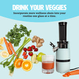 Tasty Slow Juicer, Compact Masticating Juicer with Pulp Separation, Maximum Juice Yield for Fresh, Nutrient-Rich Drinks, Easy Clean-Up & Compact Design, Aqua Tasty
