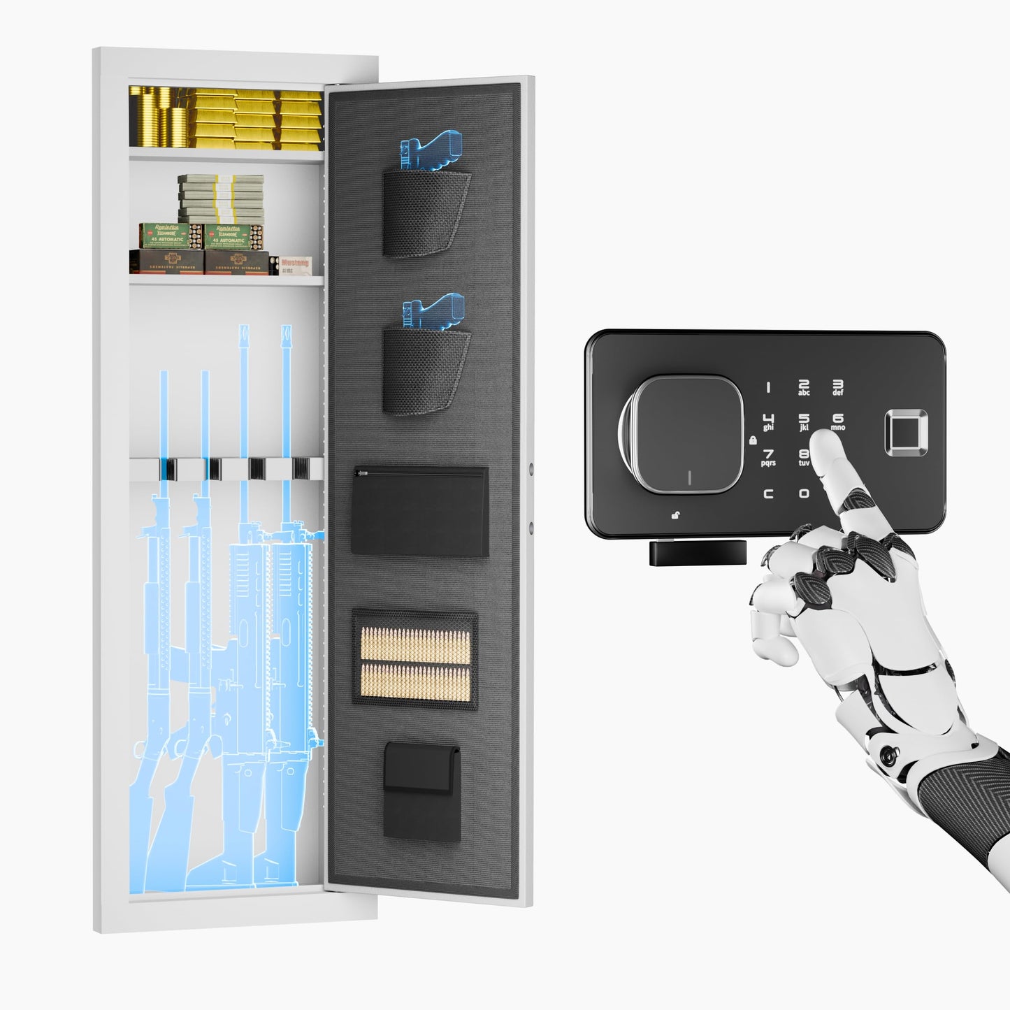 Superday 4-6 Wall Guns Safes with Electronic Fingerprint lock, Quick Access Locking Gun Cabinets for Rifles and Shotguns, White Unassembled Gun Safe for Rifles and Pistols with 3 Removable Shelves