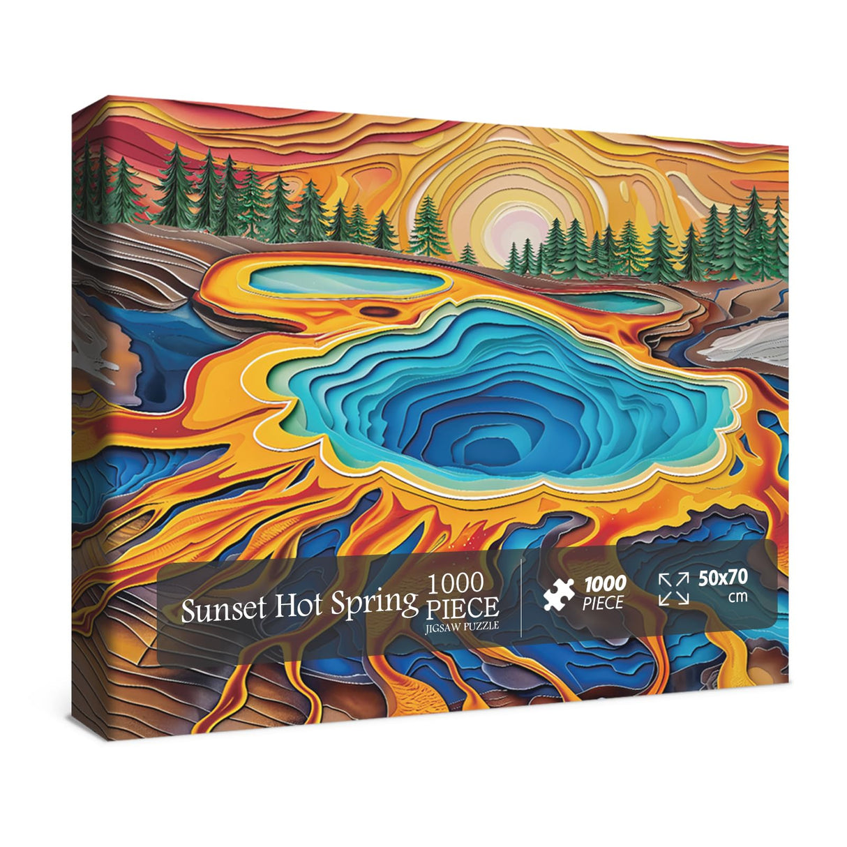 Sunset National Parks Puzzles for Adults 1000 Piece Nature Puzzles, Colorful Yellowstone Landscape Jigsaw Puzzle, Beautiful Hot Spring Scenic Plant Puzzle BBOLDIN