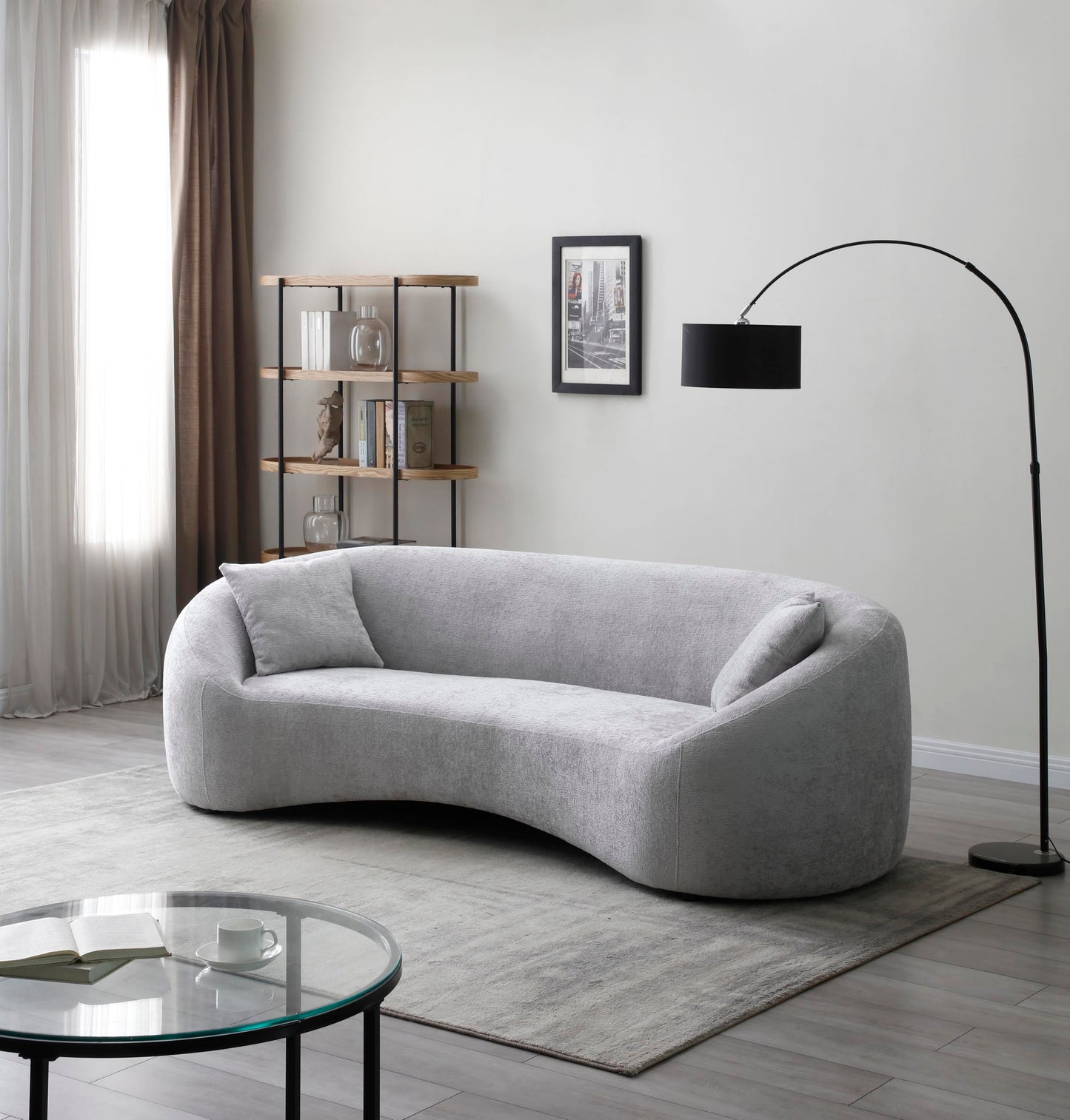 SSC SATISUNCASA 93” Modern Minimalist Curved Sofa Couch for Living Room, Unique Design, Chenille Cloud Couch with Soft Comfortable Upholstered for Bedroom, Apartment, Home Office (Gray Chenille)