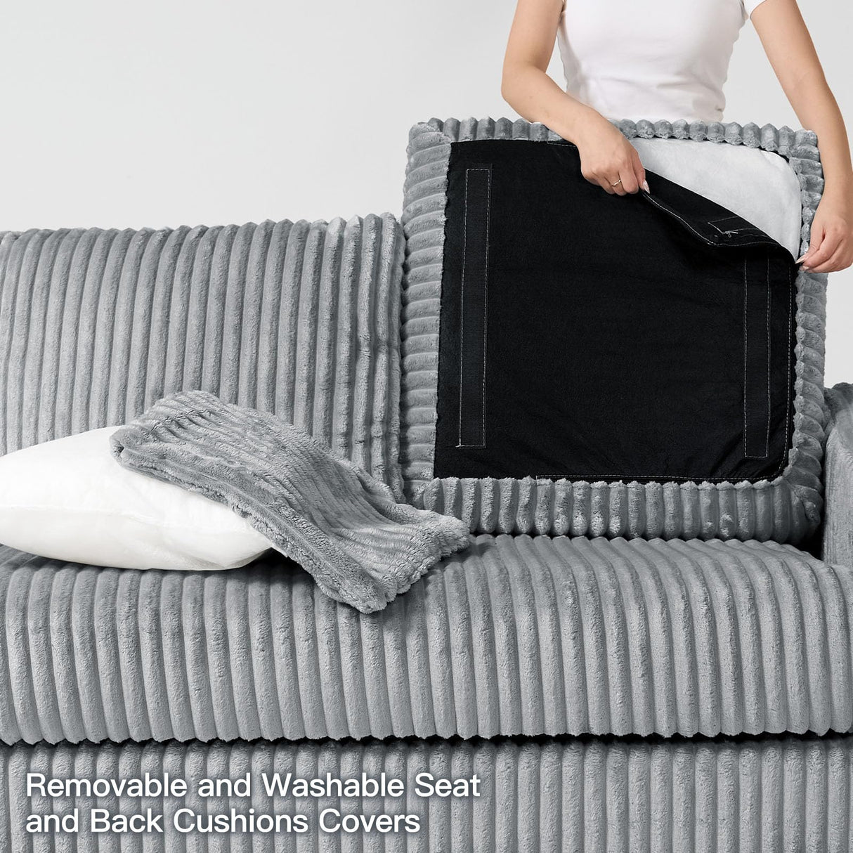 Belffin Sectional Couch with L-Shape Chaise L Shaped Couch with Ottoman Sectional Couches for Living Room Corduroy (Light Grey, L Shaped) Belffin