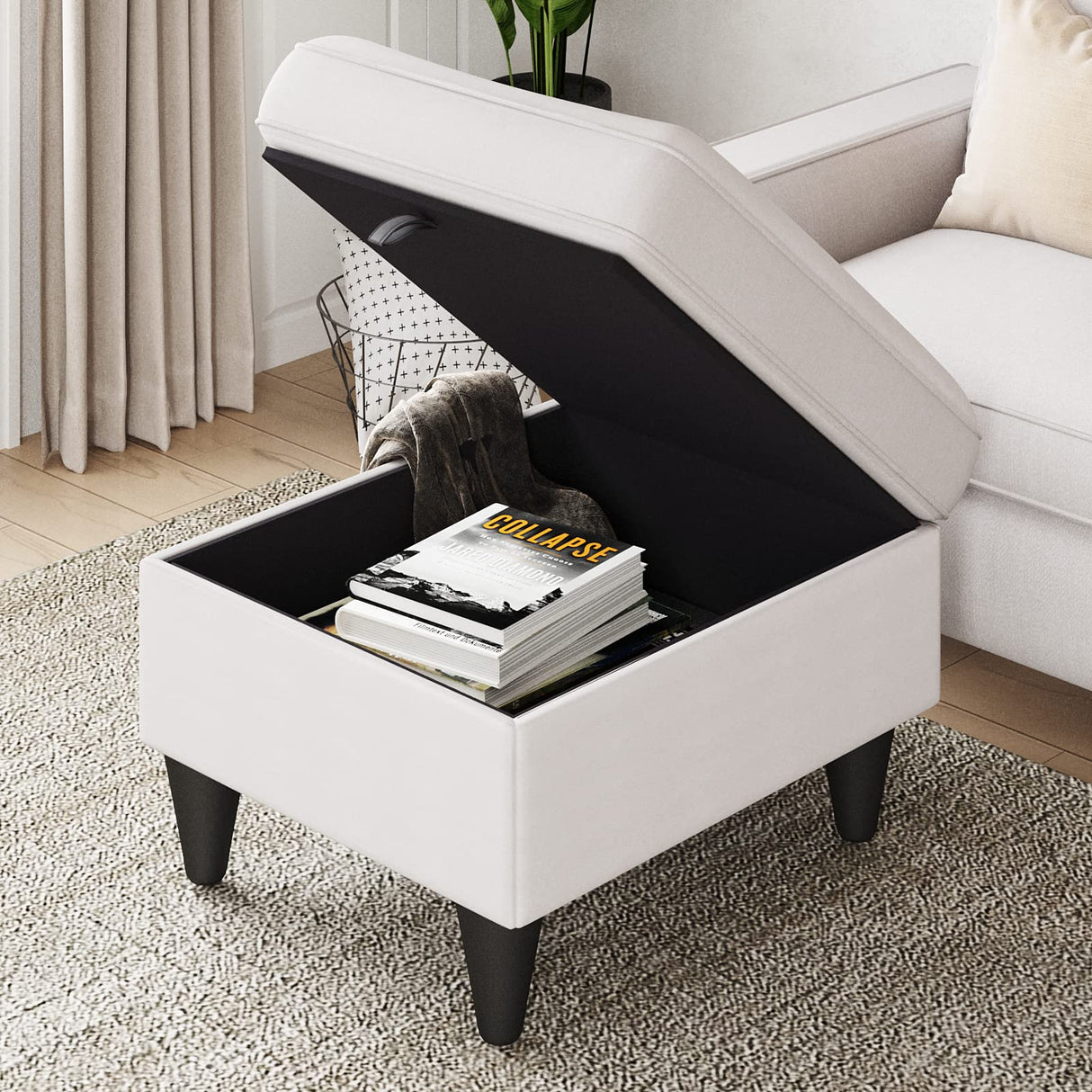 Lonkwa Convertible Sectional Sofa Couch L-Shaped Couch with Storage Ottoman, Beige Couches for Living Room, 3-Seat Sectional Sofas for Living Room/Bedroom/Office/Small Space Lonkwa