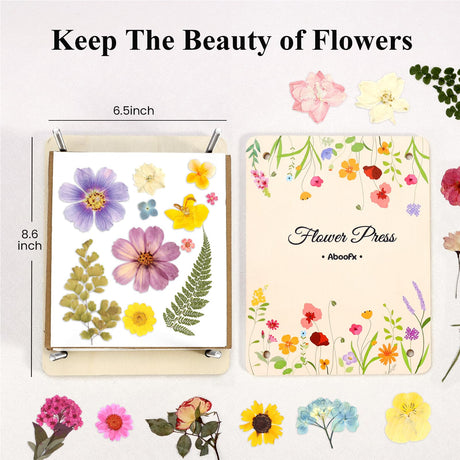 Aboofx Flower Press Kit, Craft Kits 8.6"x6.5" 8 Layers Wooden Flowers Pressing Kit for Crafts Pressed Flowers and Plant for DIY Art, Preservation for Bookmark Frame Wedding Flower Drying Aboofx