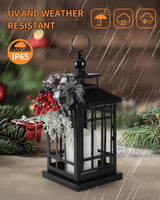 iStatue Metal Black Christmas Lantern with Flameless Candle, 14'' Modern Farmhouse Decor Festive Holiday Rustic Home Gifts for Indoor/Outdoor (Xmas) iStatue