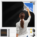 AUYAARS 100% Blackout Curtains 118"x57" Portable No Drill Window Shades for Bedroom, Nursery, RV, Dorm Room, Travel, Temporary Blackout Blinds with Stickers & Tabs, DIY Window Cover (Black) AUYAARS