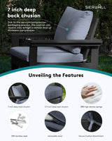 SERWALL HDPE Patio Furniture Set, 7-Piece Outdoor Sectional Sofa Set, All Weather Outdoor Couch Set for Deck, Lawn, Black Frame with Grey Cushion SERWALL