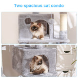 Hey-brother Multi-Level Cat Tree Condo Furniture with Sisal-Covered Scratching Posts, 2 Plush Condos, Perch Hammock for Kittens, Cats and Pets, Light Gray MPJ020-SW Hey-brother