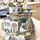 Farmhouse Plaid Wood Bead Garland with Tassel 40inch Hanging Decor Home Decorative Home Sign for Farmhouse Tiered Tray Wreath Elifel