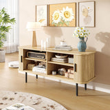 FiveWillowise 47" Natural Fluted TV Stand for TVs up to 60 Inch, Gaming Entertainment Center with Tambour Slatted Sliding Doors and Storage Cabinet, Media TV Consoles Table for Living Room, Office FiveWillowise