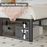 Yicensen 14 Inch Queen Bed Frame Heavy Duty Rounded Corner Legs Platform Bed Frame Queen Size, Easy Assembly, Noise Free, No Box Spring Needed, Black. Yicensen