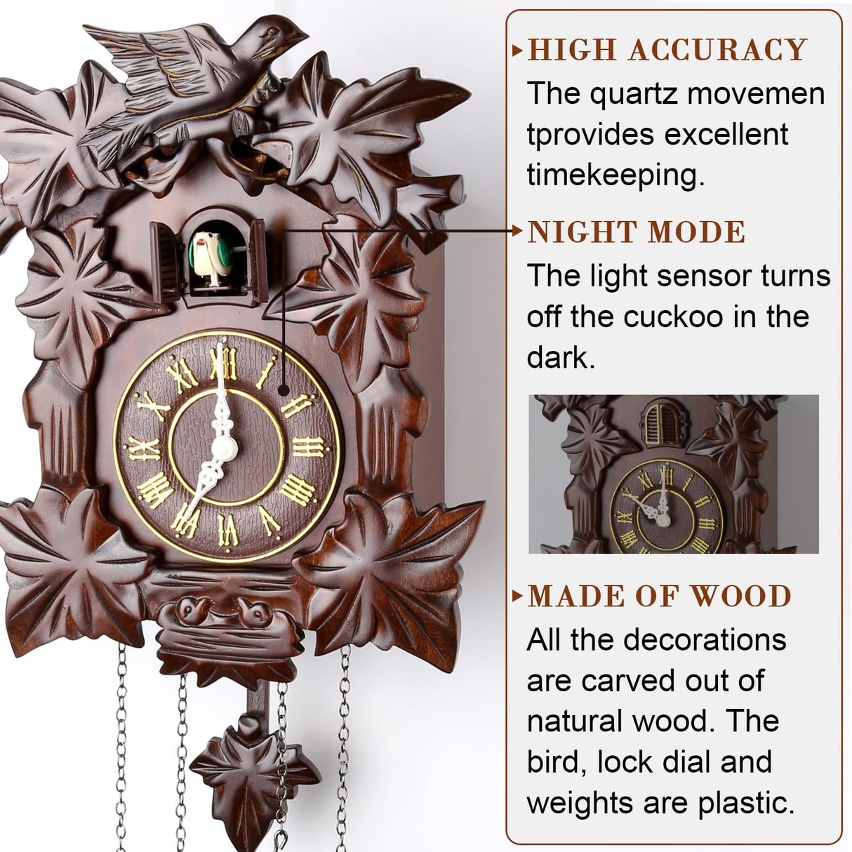 Kendal Handcrafted Wood Cuckoo Clock MX313 Kendal