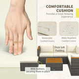 Outsunny Patio Wicker Furniture Set with Cushion, 7 Pieces Outdoor PE Rattan Sectional Sofa with Adjustable Backrest Seat Panel, Acacia Wood Accents, Metal Frame, White Outsunny