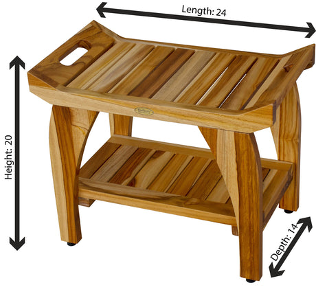 EcoDecors, 24 inch, Natural Wood, Teak Shower Bench, Shower Stool Wood, Wood Shower Chair, LiftAide Arms, Bathroom Bench Seat, Shower Bench Waterproof EcoDecors