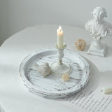 Hanobe Candle Plate Holder Tray: Round Wooden Decorative Candle Plate Small Farmhouse Table Centerpiece Rustic White Wood Tealight Pillar Trays for Home Decor Hanobe