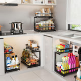 ADBIU Under Sink Organizer, 2 Pack 2 Tier Expandable Height (13.2" - 17.2") Pulling Out Kitchen Bathroom Cabinet Organizers ADBIU