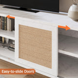 IDEALHOUSE Rattan TV Stand 66 Inch, White Entertainment Center Modern TV Console Table with Storage, Doors and Shelves, Media Cabinet Furniture for Living Room Bedroom IDEALHOUSE