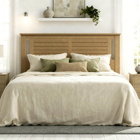 ComfIQ Serene Queen Size Wood Headboard Shiplap-Inspired Panel Design in a Stained Pine Finish ComfIQ