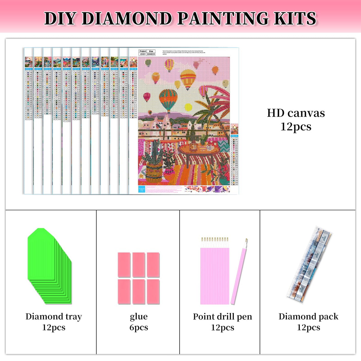 FFPTBNYX 12 Pack Diamond Art Kits for Adults 5D Diamond Painting Kits for Beginners DIY Full Drill Round Diamond Dots Gem Art Painting by Numbers Crafts Home Wall Decor Gifts 12x16 Inch FFPTBNYX