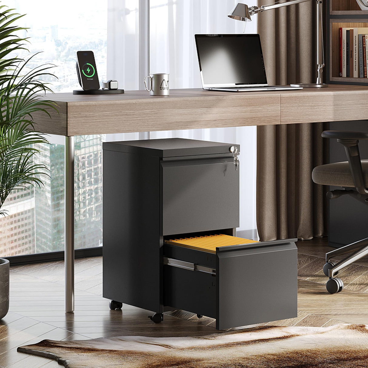 DEVAISE 2-Drawer Mobile File Cabinet with Lock, Vertical Filing Cabinet, Black DEVAISE