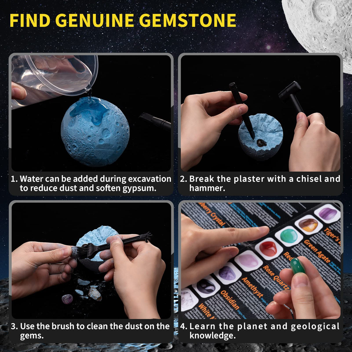 GobiDex Gemstones Dig Kit, Solar System Science Kit for Kids, Excavate 15 Real Gems, STEM Educational Space Toys Planet Collection Kit, Archaeology Geology Science Projects Gift for Boys&Girls Age 6+ GobiDex