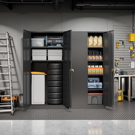 Pataku 71'' Metal Storage Cabinet, Garage Storage Cabinet with 2 Doors and 4 Adjustable Shelves, Steel Lockable Storage Cabinet, Black File Cabinets for Home, Office, Warehouse Pataku