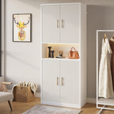 Epecoya 66-Inch Tall Shoe Cabinet with Fluted Door and LED Light for Entryway, Modern Large 9-Tier Freestanding Shoe Storage Organizer with Adjustable Shelves Open Shelf for Closet, Living Room, White Epecoya