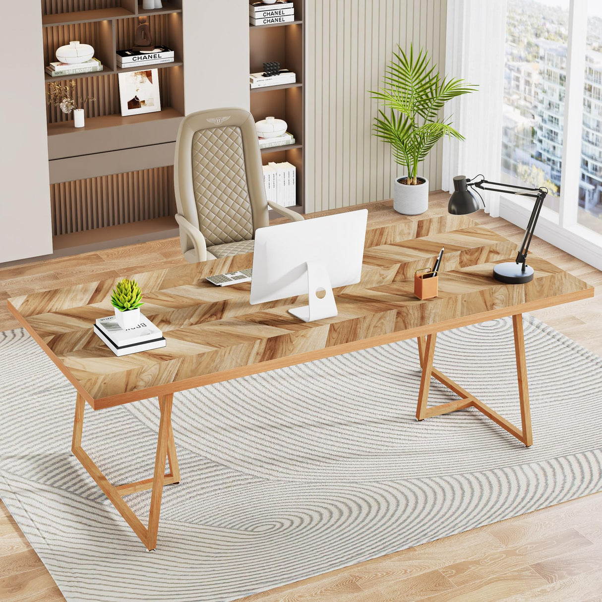 Tribesigns 70.8 Inch Executive Desk, Large Computer Desk Workstation Table, Modern Large Office Desks Small Conference Table Business Furniture for Home Office, Walnut Tribesigns