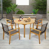 Tangkula 5 Pieces Patio Dining Set, 4 Patio Wicker Armchairs and Round Acacia Wood Dining Table, Outdoor Table and Chairs Set for Backyard, Poolside, Garden Tangkula