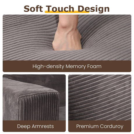 Convertible Sofa Bed, 3 in 1 Loveseat Folding Couch Bed Foldable - Boneless Couch & Floor Futon Sleeper, Corduroy Pull Out Sofa Bed with 4 Pillows for Living Room, Grey cidludto