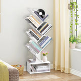 LUSHZLUMBERA Tree Bookshelf - 6 Shelf Retro Floor Standing Bookcase, Tall Wood Book Storage Rack for CDs/Movies/Books, Utility Book Organizer Shelves for Bedroom, Living Room, Home Office, White LUSHZLUMBERA