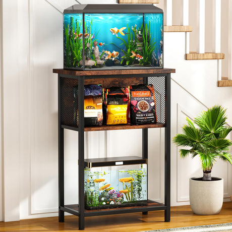 BSONE 5-10 Gallon Fish Tank Stand, Small Aquarium Stand Shelf, 0.71" Thickened Tabletop, 20.5" W×11" D ×34.3" H , Rustic Brown BSONE