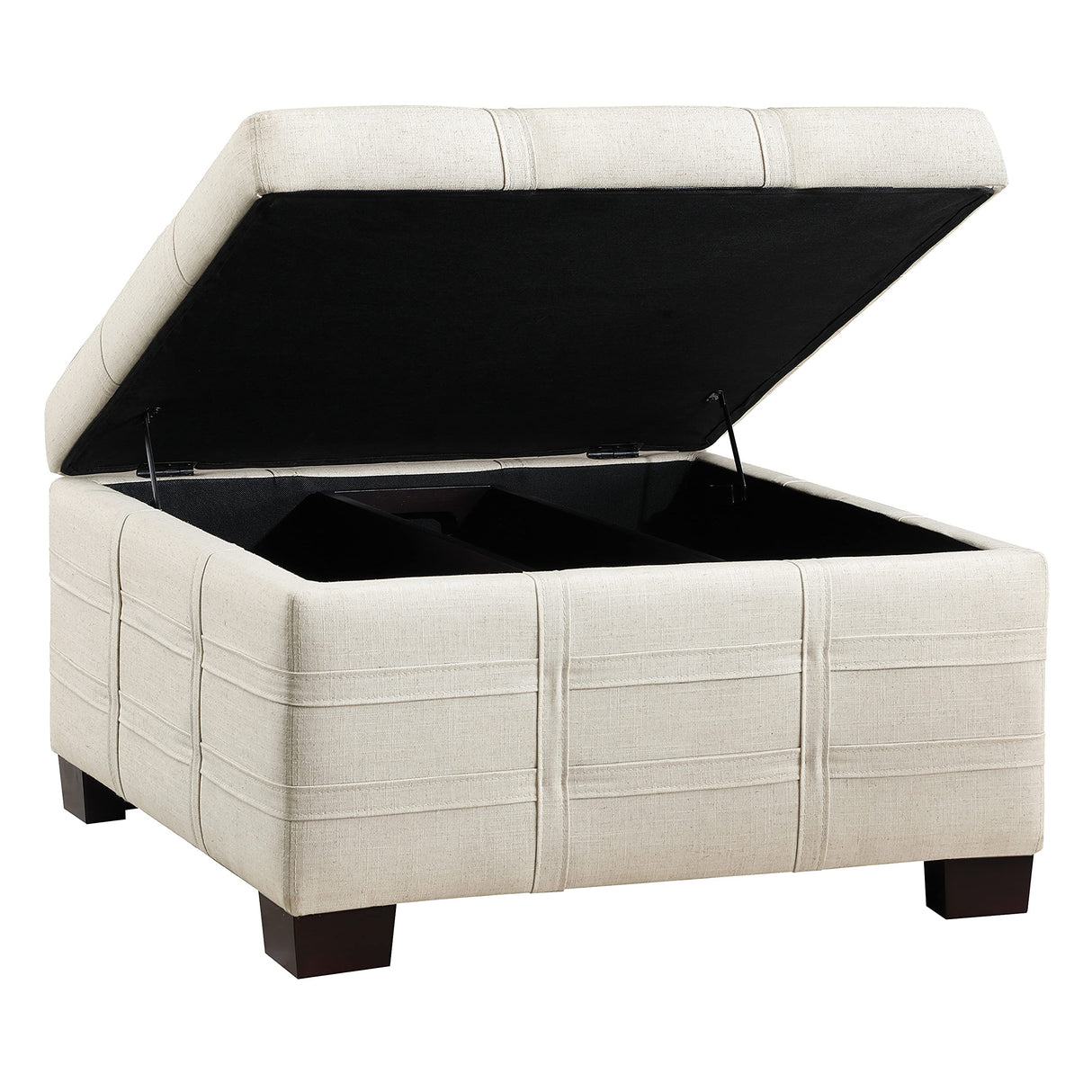 OSP Home Furnishings Detour Strap Square Storage Ottoman with Tray and Solid Wood Legs, Linen Fabric Office Star Products
