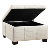 OSP Home Furnishings Detour Strap Square Storage Ottoman with Tray and Solid Wood Legs, Linen Fabric Office Star Products