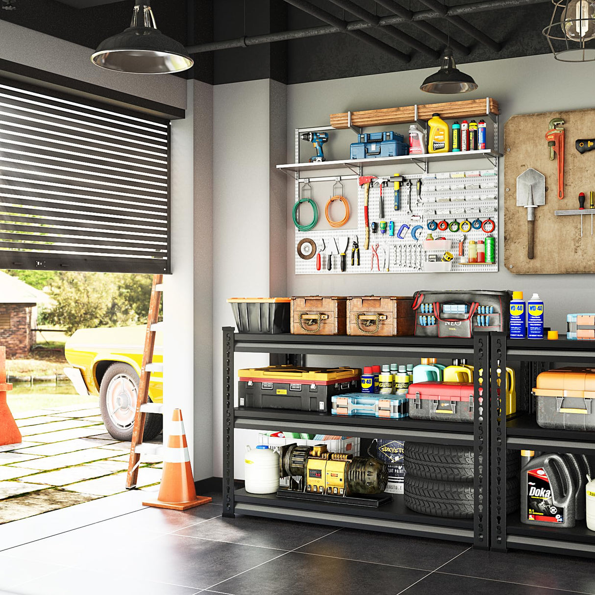 SDXYSTCE 48" W Garage Shelving Heavy Duty, 1500LBS Loads Shelving Units and Storage Racks, 3-Tier Metal Garage Storage Shelves, Industrial Utility Shelf Heavy Duty,48" Wx16 Dx39 H, Black SDXYSTCE