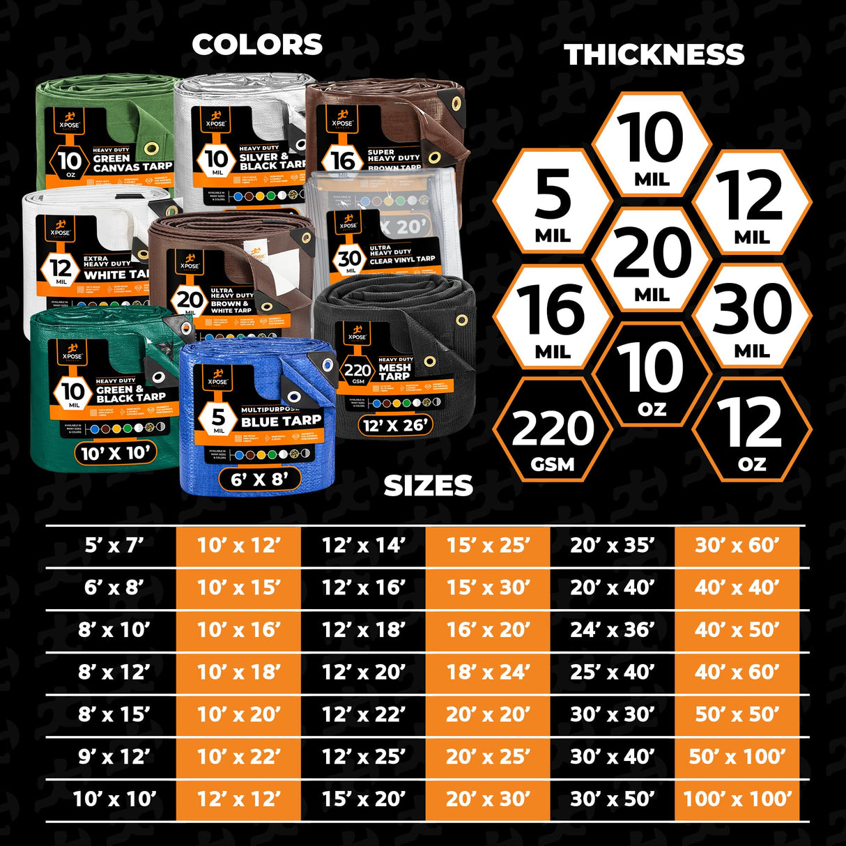 20' x 40' Super Heavy Duty 16 Mil Brown Poly Tarp Cover - Thick Waterproof, UV Resistant, Rip and Tear Proof Tarpaulin with Grommets and Reinforced Edges - by Xpose Safety Xpose Safety