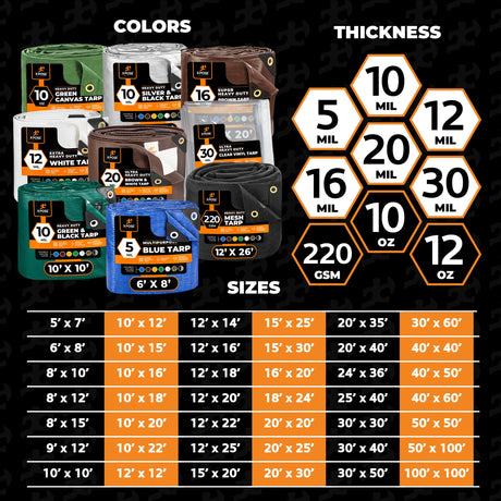 20' x 40' Super Heavy Duty 16 Mil Brown Poly Tarp Cover - Thick Waterproof, UV Resistant, Rip and Tear Proof Tarpaulin with Grommets and Reinforced Edges - by Xpose Safety Xpose Safety