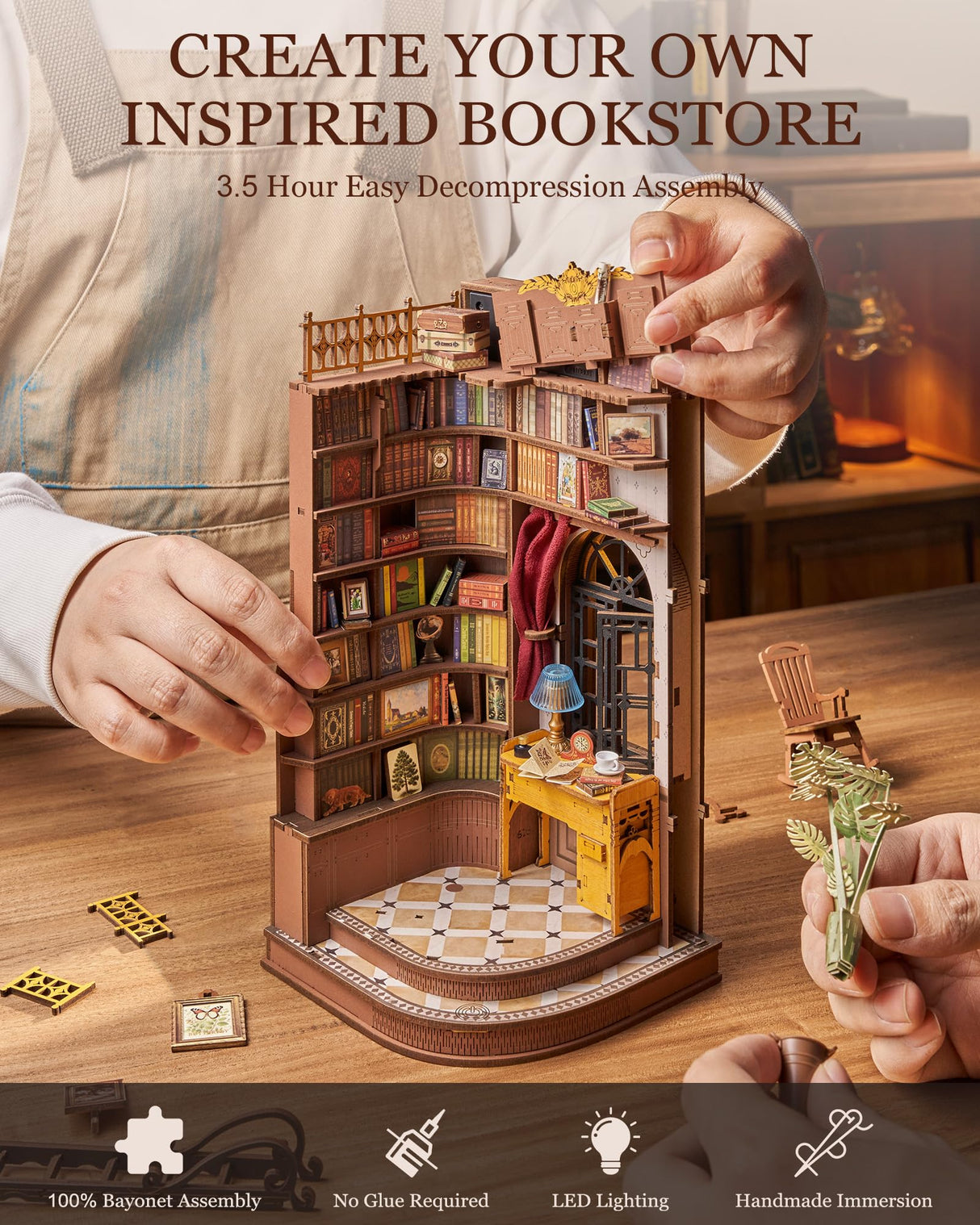 Rolife DIY Book Nook Kit Silent Corner Study, 3D Puzzles Creative British Bookend Bookshelf Decor for Adults, Tiny House Miniature Kits Model Building Kits, DIY Crafts/Gifts for Teens & Book Lovers Rolife