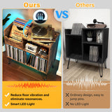 TC-HOMENY Record Player Stand with Vibration-Isolated Turntable Design, Vinyl Record Storage Table with Charging Station, Mid-Century Modern Turntable Stand TC-HOMENY