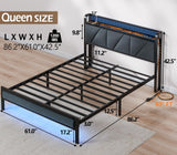 Furnulem Rustic Brown Queen Size Bed Frame with LED Headboard, USB Charging Station and Under-Bed Storage Furnulem