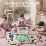 Tiny Land Train Set 110pcs Wooden Train Set, Toy Train for Boys & Girls with Wooden Train Track, Wooden Toys for 3-7 Years Old Toddlers & Kids, Tiny Land