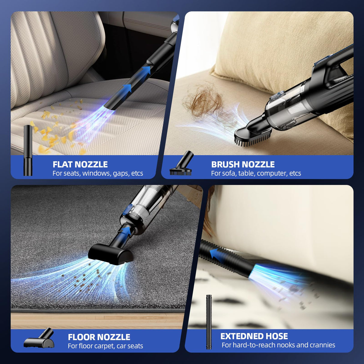 MONOZEL Car Vacuum Portable Cordless, 18000Pa 2 in 1 Vacuum Cleaner&Air Duster, 130W Brushless Motor Handheld Vacuum Cordless with 7800mAh Battery, LED Light, Multi-Nozzles for Car, Home, Office, Pet MONOZEL