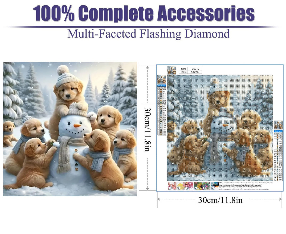 STGLCR Snowman Diamond Painting Kits for Adults - Dog Diamond Art Kits for Adults Beginner, Winter DIY Full Drill Diamond Dots Paintings with Diamonds 5D Gem Art and Crafts Home Wall Decor 12x12inch STGLCR
