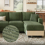 Belffin U Shaped Couch with Reversible Chaises Sectional Couches for Living Room Sectional Couch with Ottomans Corduroy (Green, U Shaped) Belffin