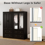 GraceGrove Armoire Wardrobe Closet with 4 Glass Doors and 4 Drawers, Armoire with Hanging Rods, Wood Armoire Closet Cabinet with Large Storage, Armoires and Wardrobes for Bedroom Black GraceGrove