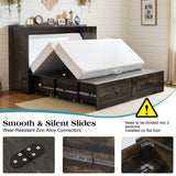 LUXOAK Queen Murphy Bed with Storage and Charging Station, Farmhouse Cabinet Bed, Noise-Free, for Guest Room, Apartment, or Office, Black Oak LUXOAK