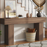 knoworld 63 Inch Long Console Table for Entryway, Farmhouse Wood Rectangular Sofa Table Behind Couch Table, Narrow Entryway Table for Living Room, Entrance, Hallway, Foyer, Easy Assembly (Brown) knoworld