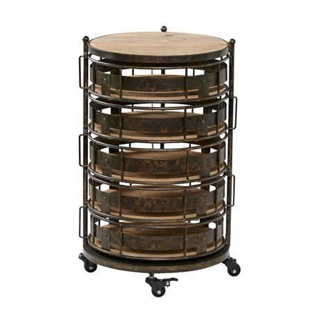 Deco 79 Metal Kitchen Storage Cart Rolling Circular 6 Shelf with Adjustable Shelves, 17" x 17" x 28", Brown Deco 79